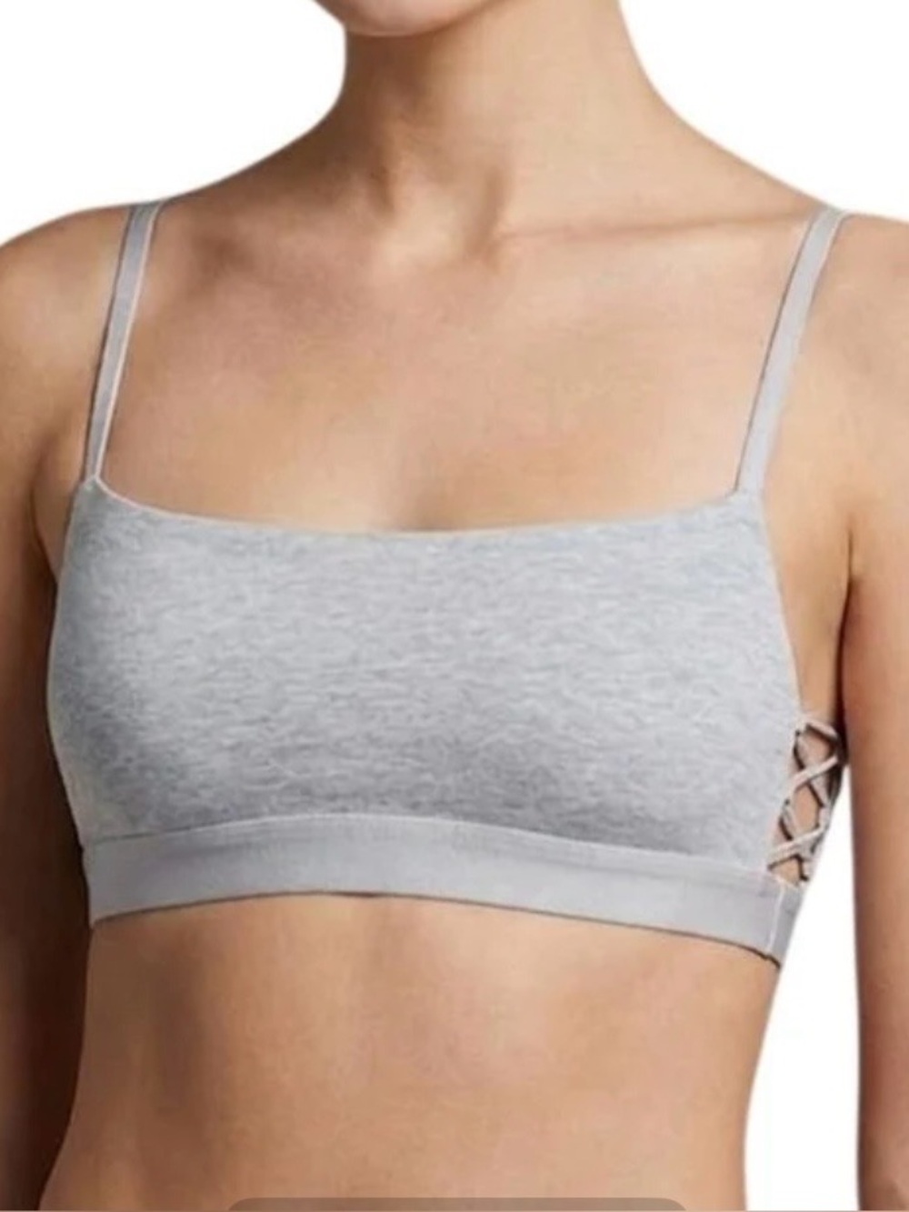 Aerie Cotton Bandeau Bralette Lace-Up Sides NWT Size Large Gray